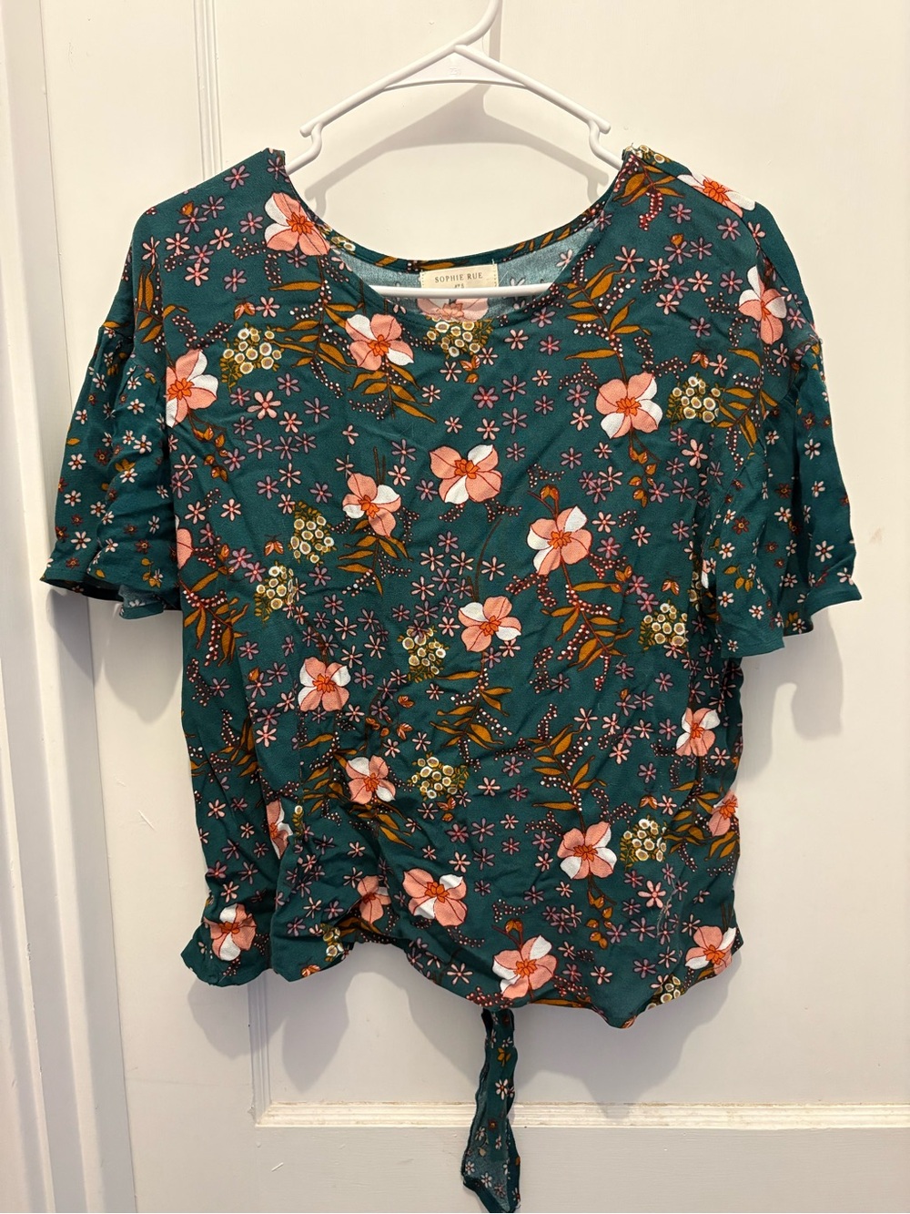 Sophie Rue Teal Floral Tie-Front Crop Top